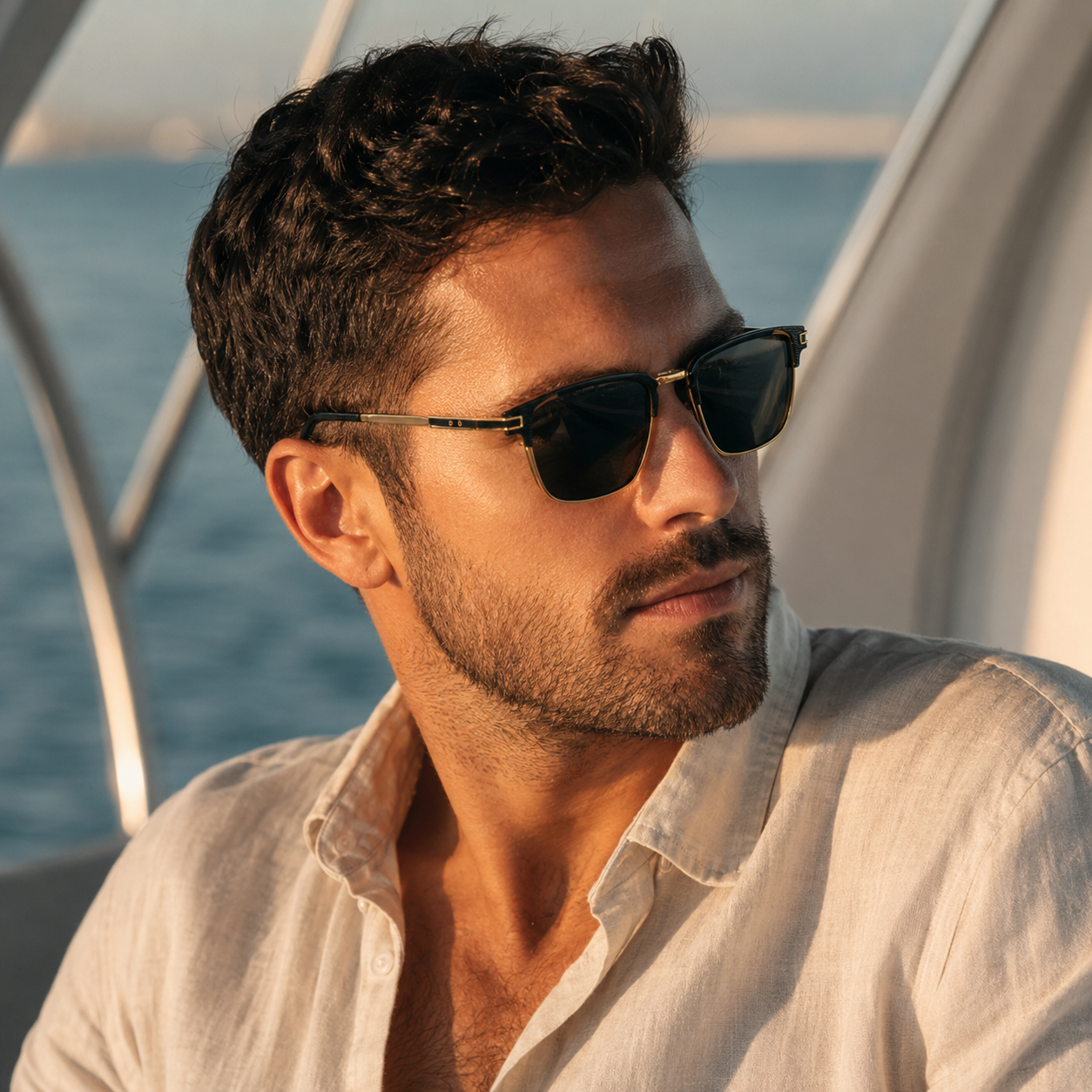 Men's Titanium Polarized Browline Sunglasses - product view | Hensley London