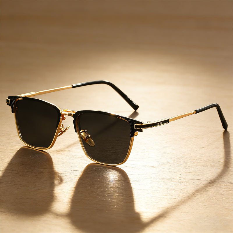 Men's Titanium Polarized Browline Sunglasses in Black - side view | Hensley London