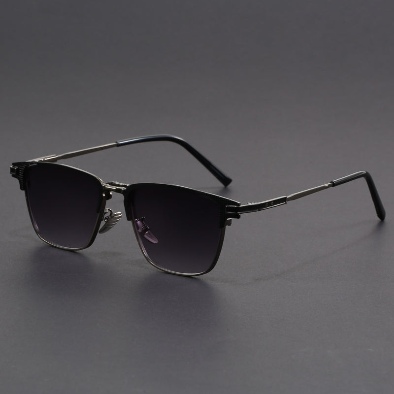 Men's Titanium Polarized Browline Sunglasses in Golden - detail view | Hensley London