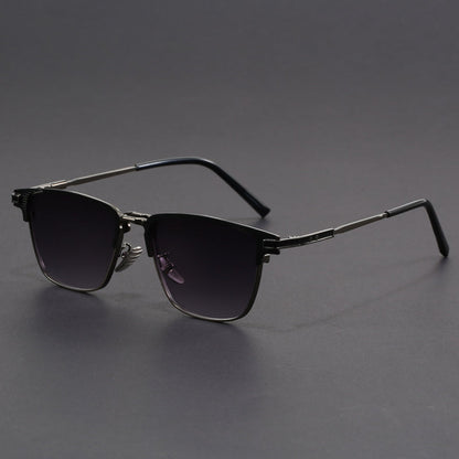 Men's Titanium Polarized Browline Sunglasses in Golden - detail view | Hensley London