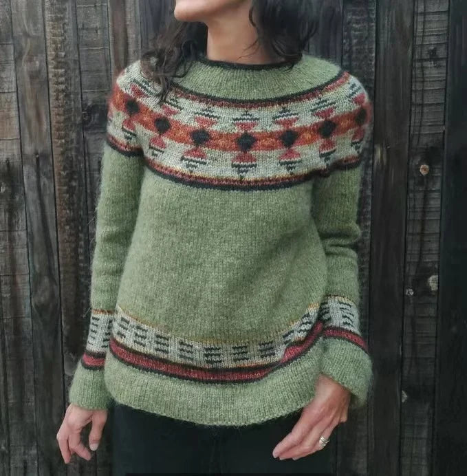 Women's Geometric Knit Crew-Neck Sweater in Pattern 2 – additional product view | Hensley London
