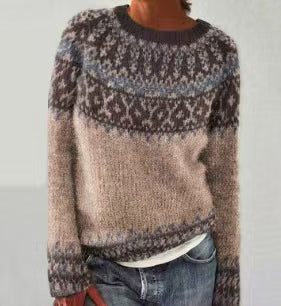 Women's Geometric Knit Crew-Neck Sweater in Pattern 10 – additional product view | Hensley London