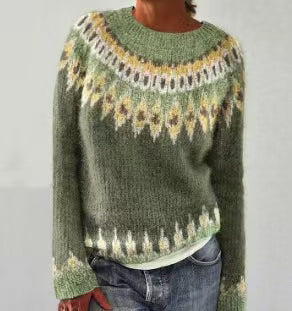 Women's Geometric Knit Crew-Neck Sweater in Pattern 11 – additional product view | Hensley London