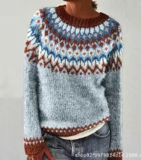 Women's Geometric Knit Crew-Neck Sweater in Pattern 12 – additional product view | Hensley London