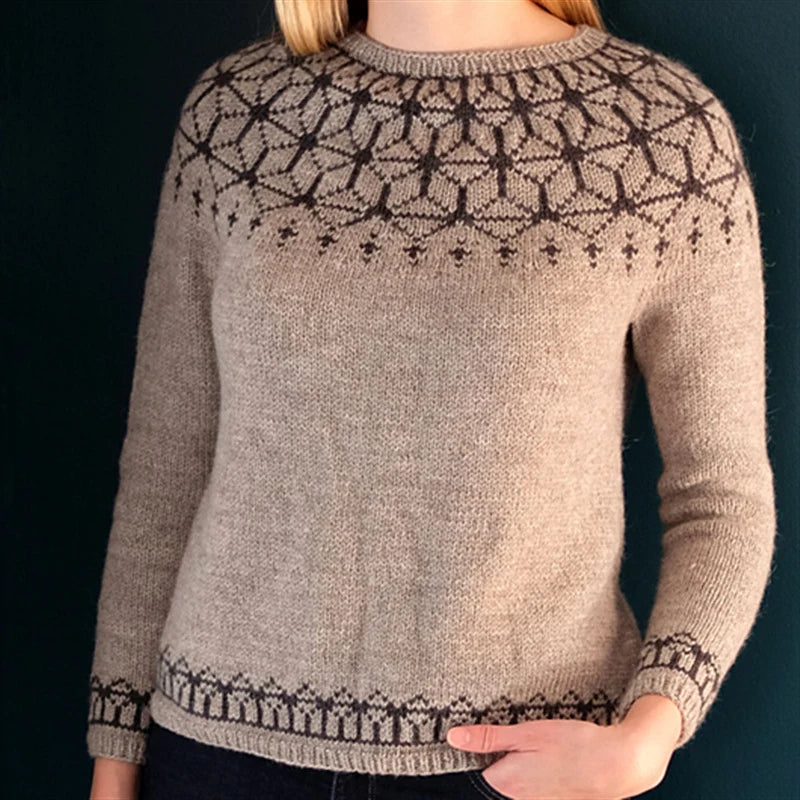 Women's Geometric Knit Crew-Neck Sweater in Pattern 4 – additional product view | Hensley London