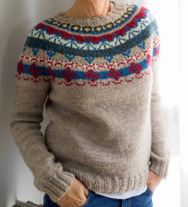 Women's Geometric Knit Crew-Neck Sweater in Pattern 5 – additional product view | Hensley London