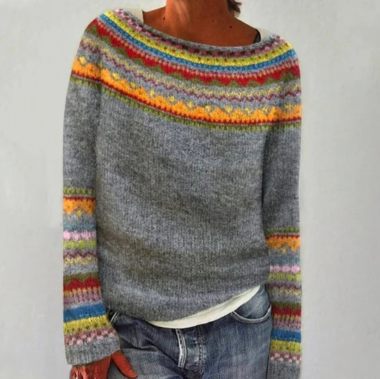Women's Geometric Knit Crew-Neck Sweater in Pattern 7 – additional product view | Hensley London
