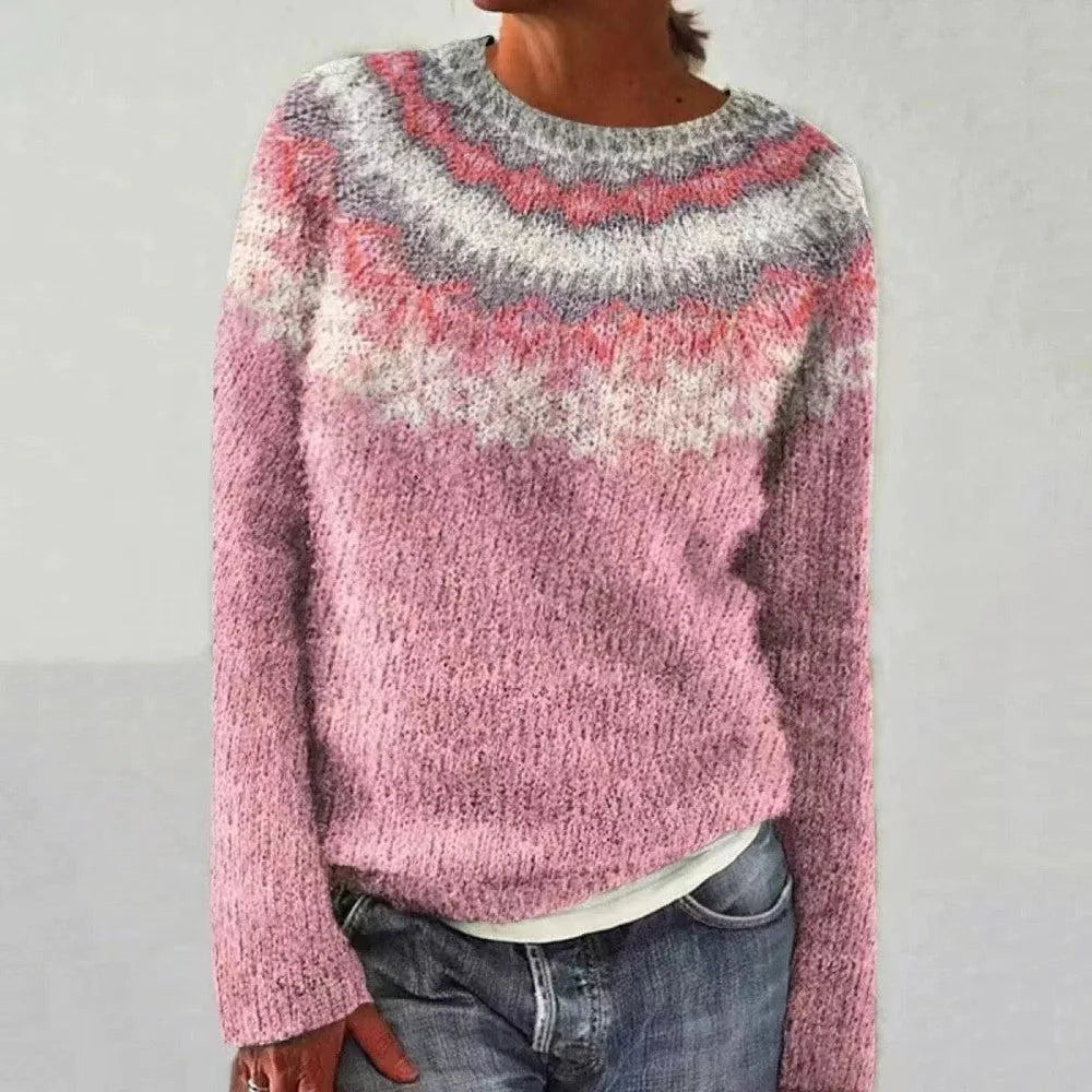 Women's Geometric Knit Crew-Neck Sweater in Pattern 8 – additional product view | Hensley London