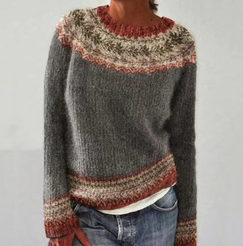 Women's Geometric Knit Crew-Neck Sweater in Pattern 9 – additional product view | Hensley London