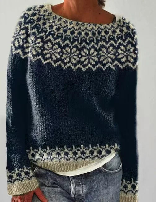 Women's Geometric Knit Crew-Neck Sweater in Pattern 13 – additional product view | Hensley London