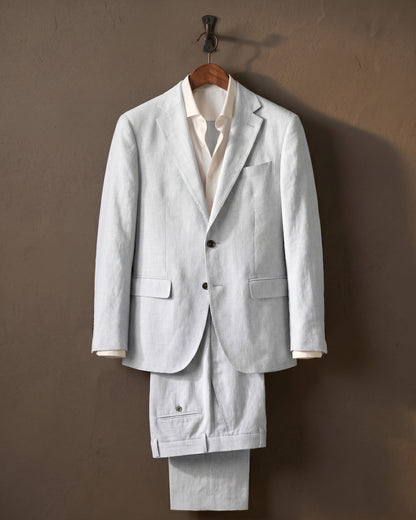 Men's Linen-Blend Two-Piece Suit in White – front view | Hensley London