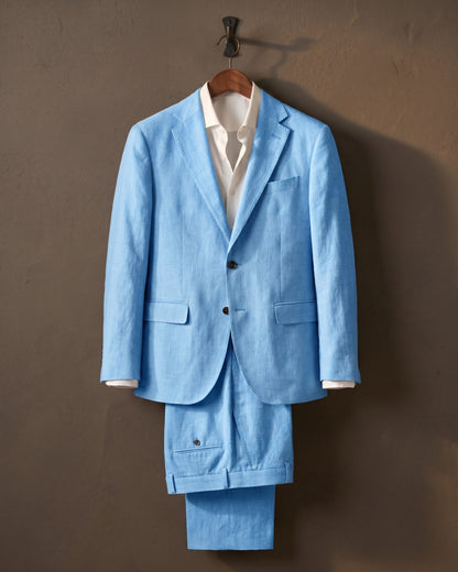 Men's Linen-Blend Two-Piece Suit in Light Blue – front view | Hensley London