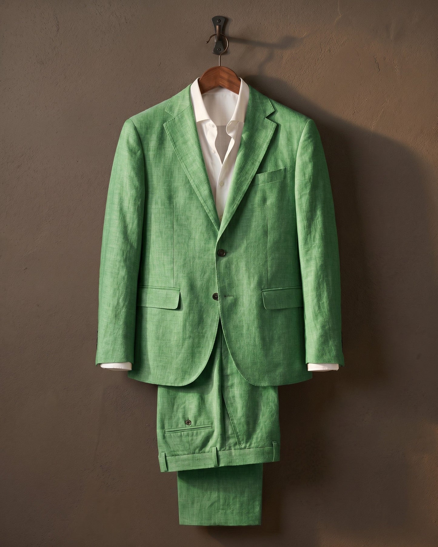 Men's Linen-Blend Two-Piece Suit in Light Green – front view | Hensley London