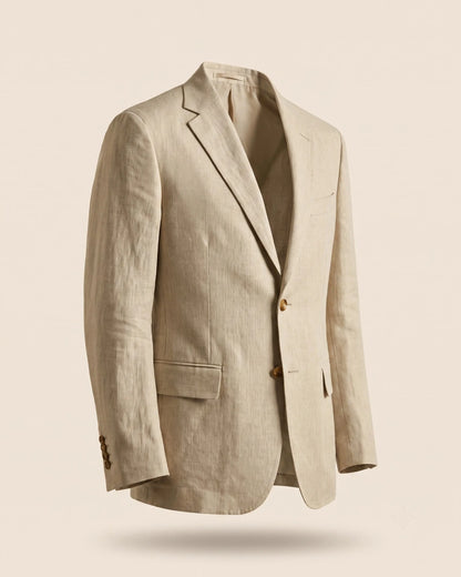 Men's Relaxed Single-Button Blazer in Beige – product view | Hensley London