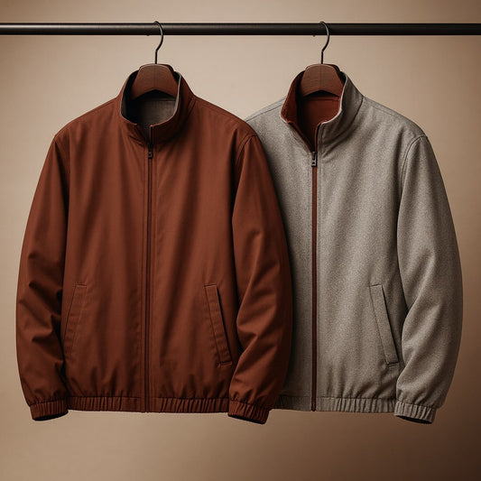 Men's Reversible Zip-Front Jacket in Red – front view | Hensley London