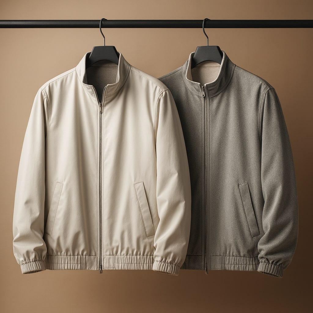 Men's Reversible Zip-Front Jacket in Rice – front view | Hensley London