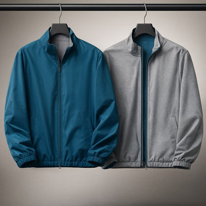 Men's Reversible Zip-Front Jacket in Peacock Blue – front view | Hensley London