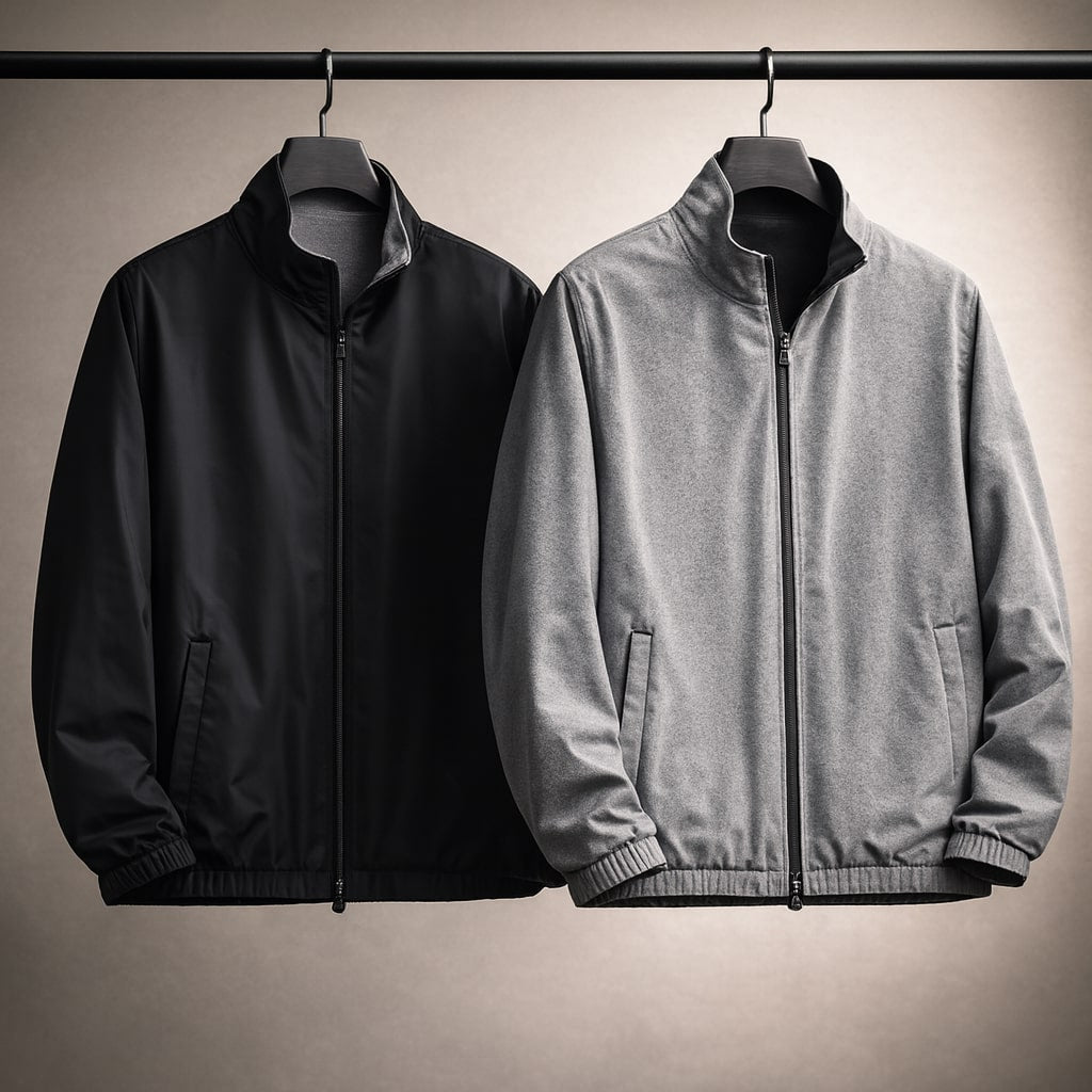 Men's Reversible Zip-Front Jacket in Black – front view | Hensley London