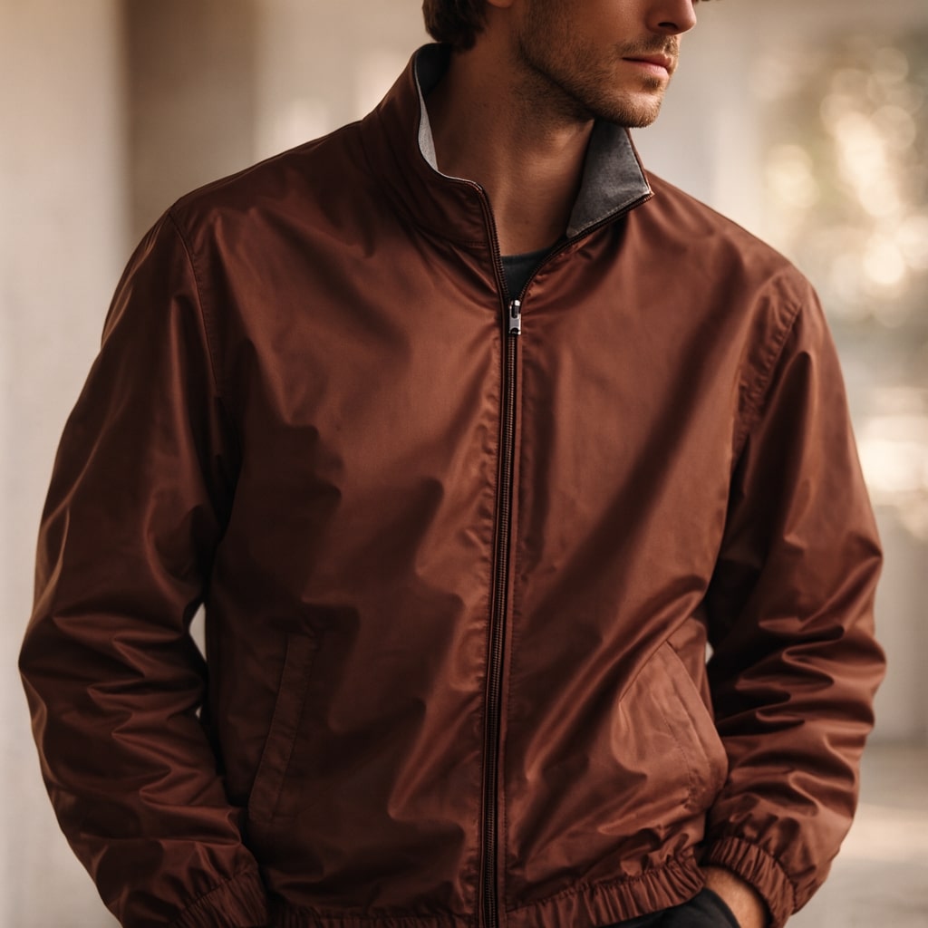 Men's Reversible Zip-Front Jacket – collar and zip detail | Hensley London