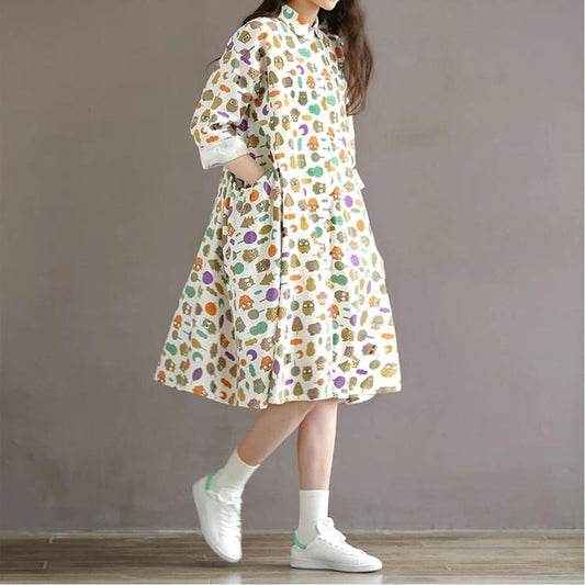 Rela Linen Dress | Floral Print, Comfortable Loose Fit, Large Pockets