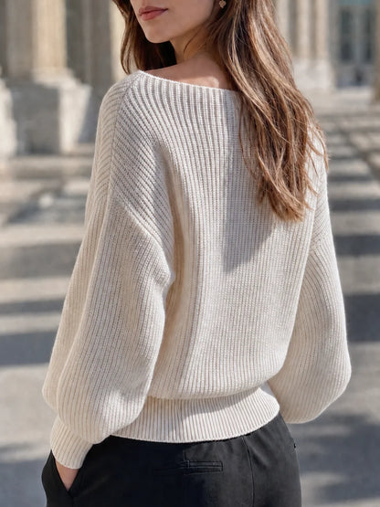 Women's Ribbed Boat-Neck Batwing Sweater – product view 3