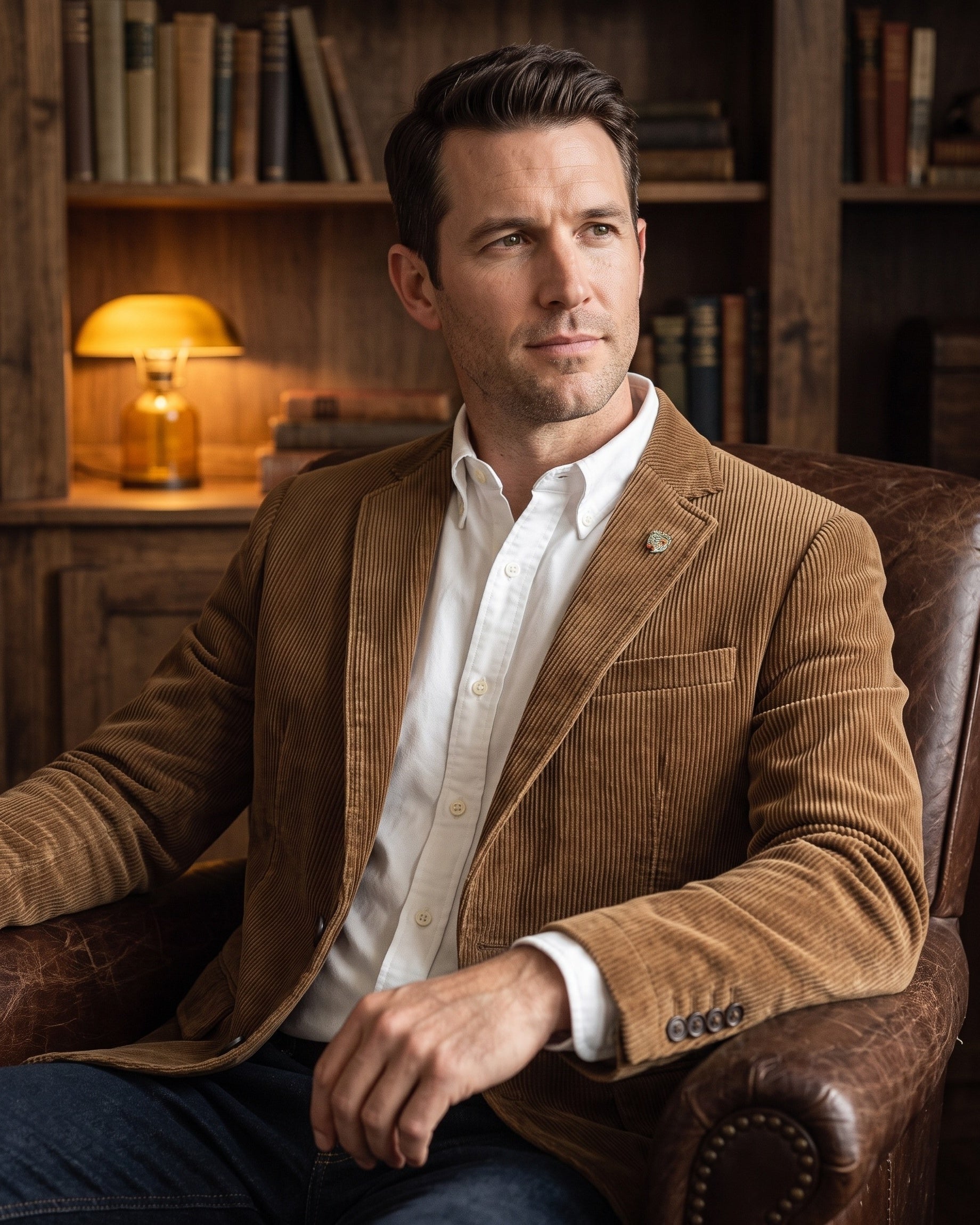 Men's Wide-Wale Corduroy Blazer - studio view | Hensley London