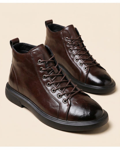 Men's Leather Lace-Up Boots in Brown – front view | Hensley London
