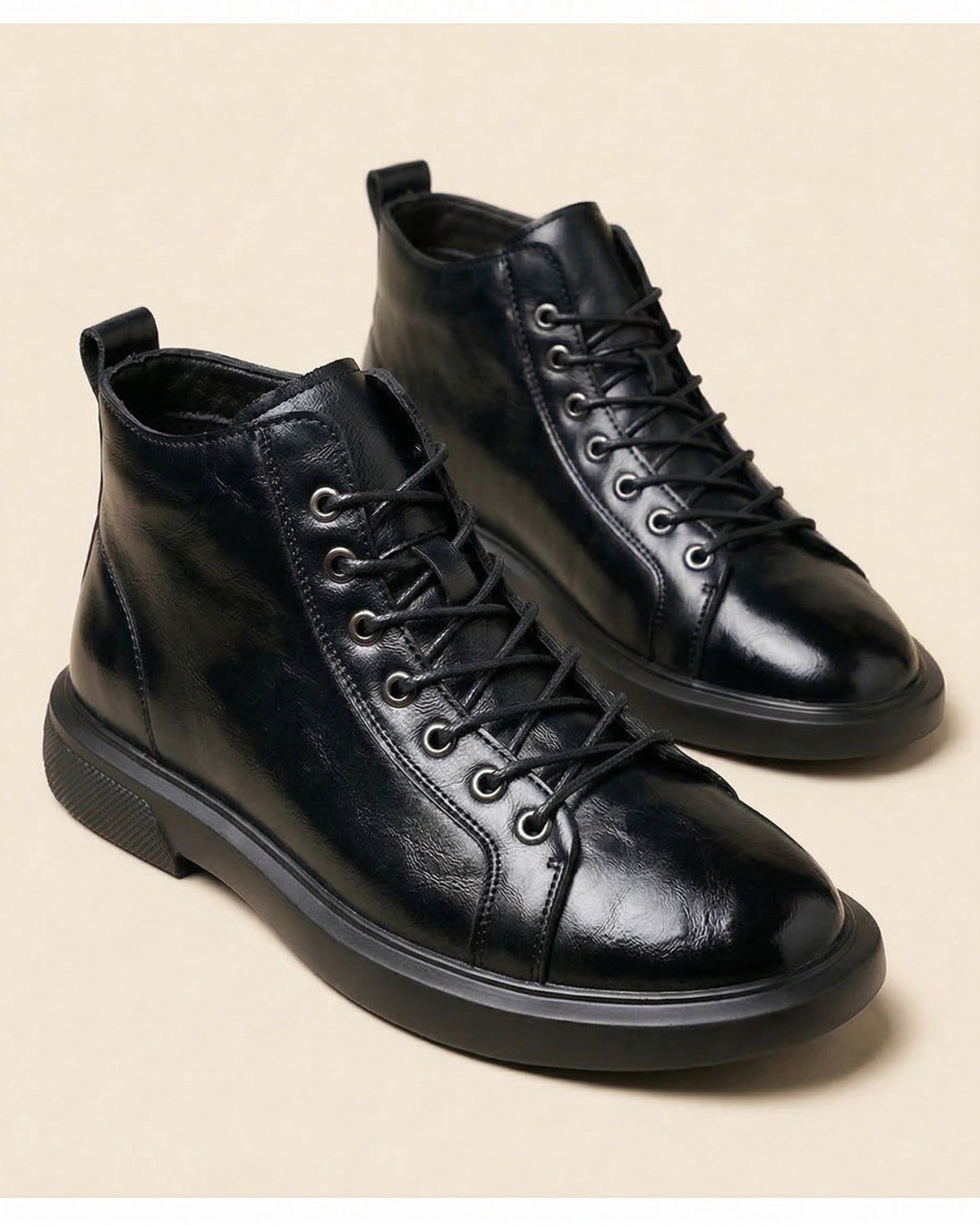 Men's Leather Lace-Up Boots in Black – front view | Hensley London