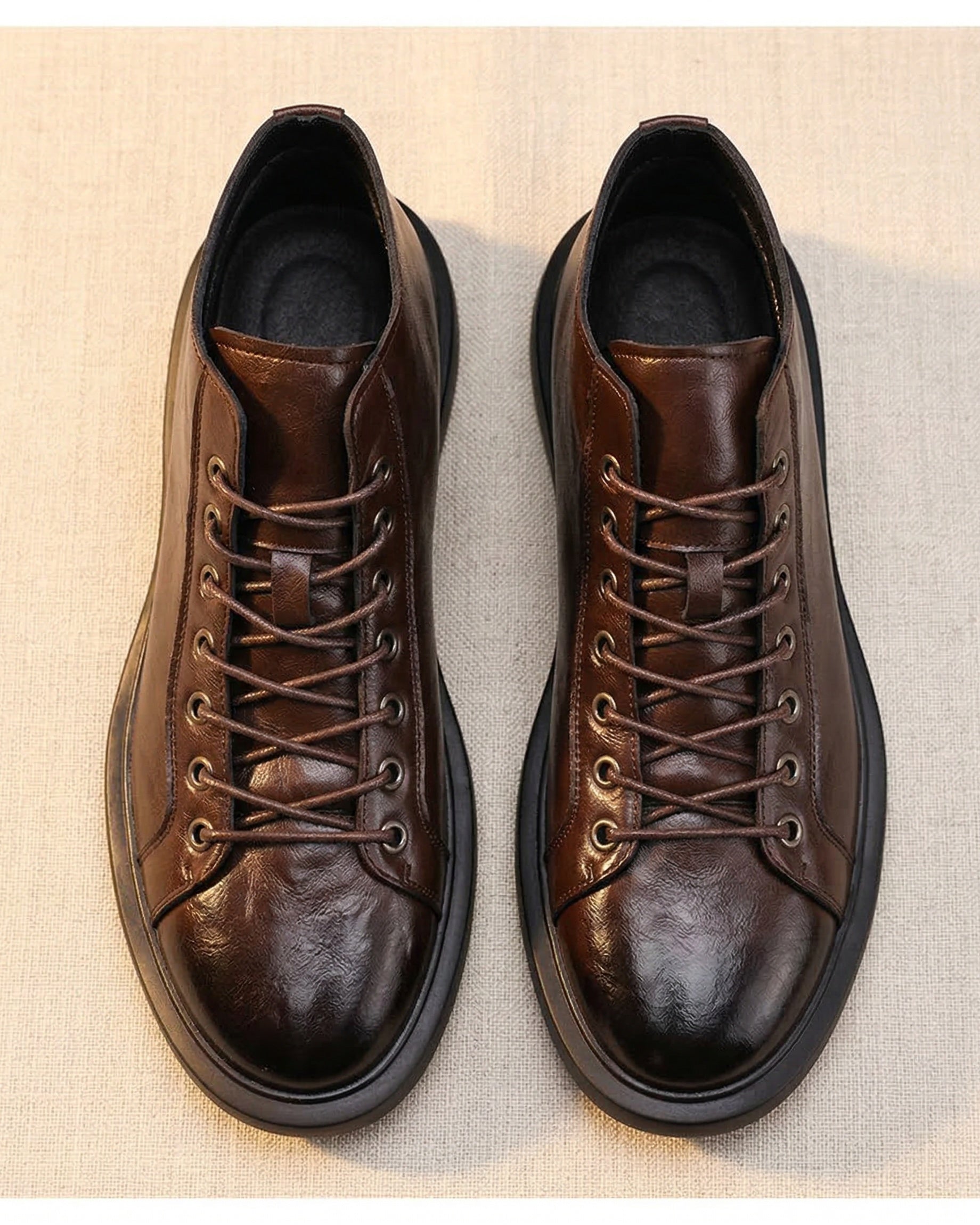 Men's Leather Lace-Up Boots in Brown – side view | Hensley London