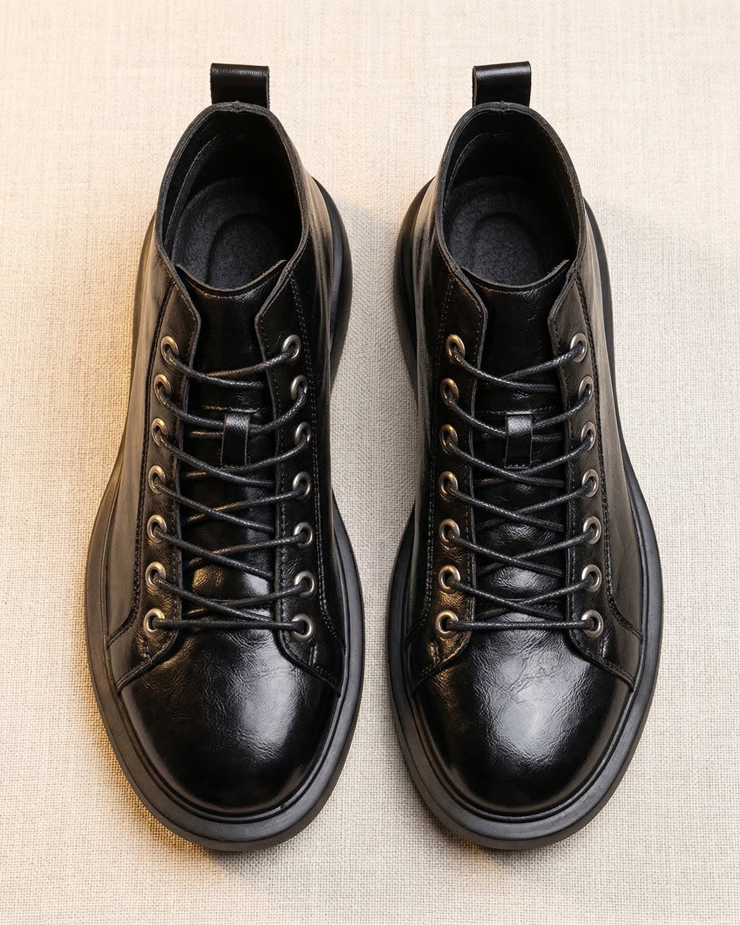 Men's Leather Lace-Up Boots in Black – side view | Hensley London