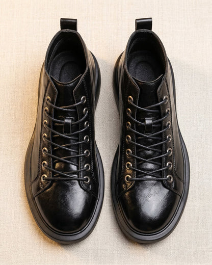 Men's Leather Lace-Up Boots in Black – side view | Hensley London
