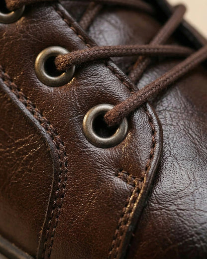 Men's Leather Lace-Up Boots in Brown – detail view | Hensley London