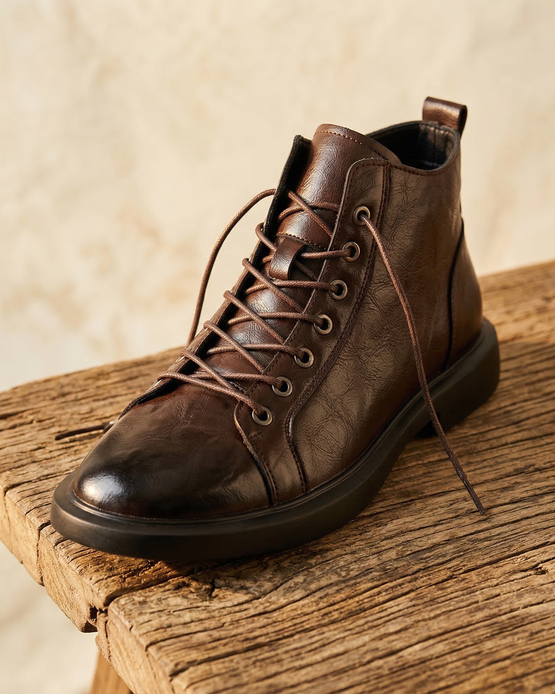 Men's Leather Lace-Up Boots in Black – sole detail | Hensley London