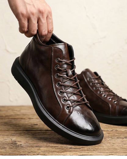 Men's Leather Lace-Up Boots in Brown – on-model view | Hensley London