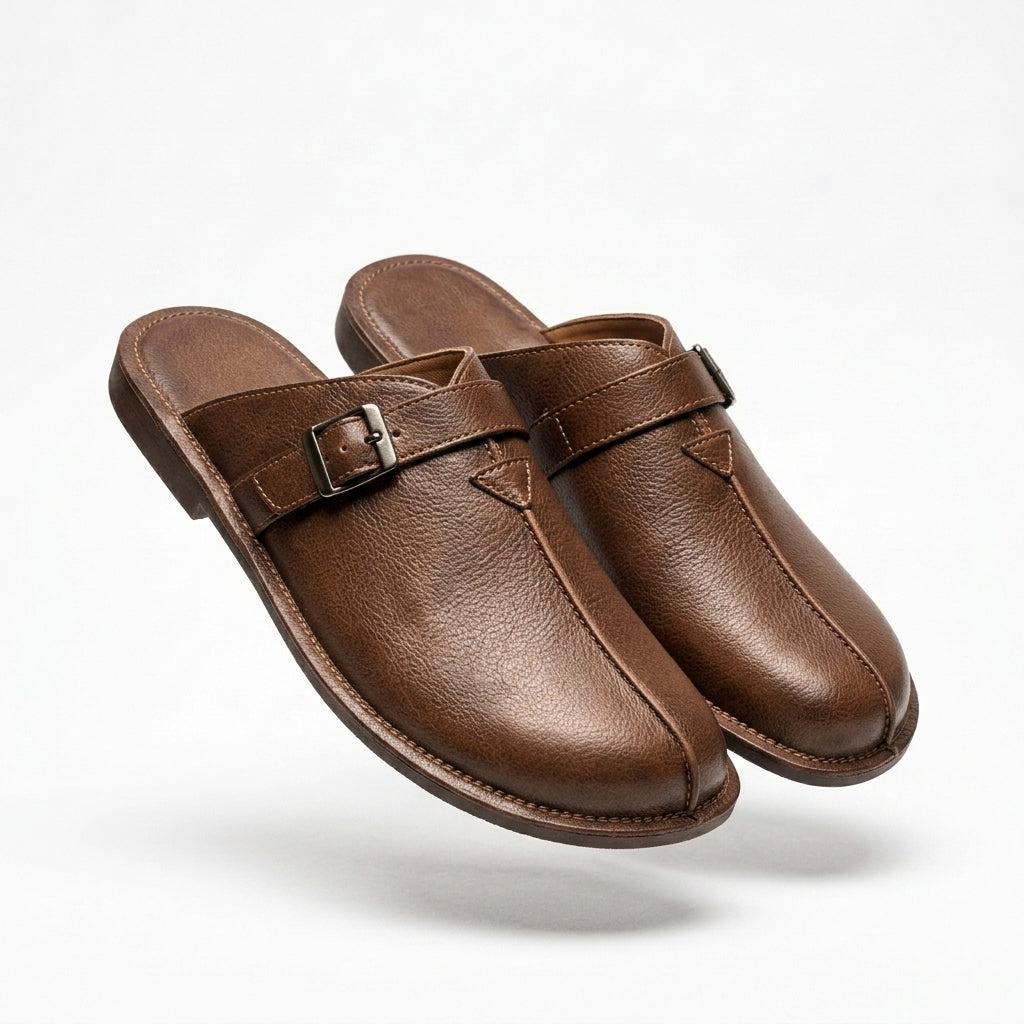 Men's Richard Leather Backless Mules in Black – front view | Hensley London