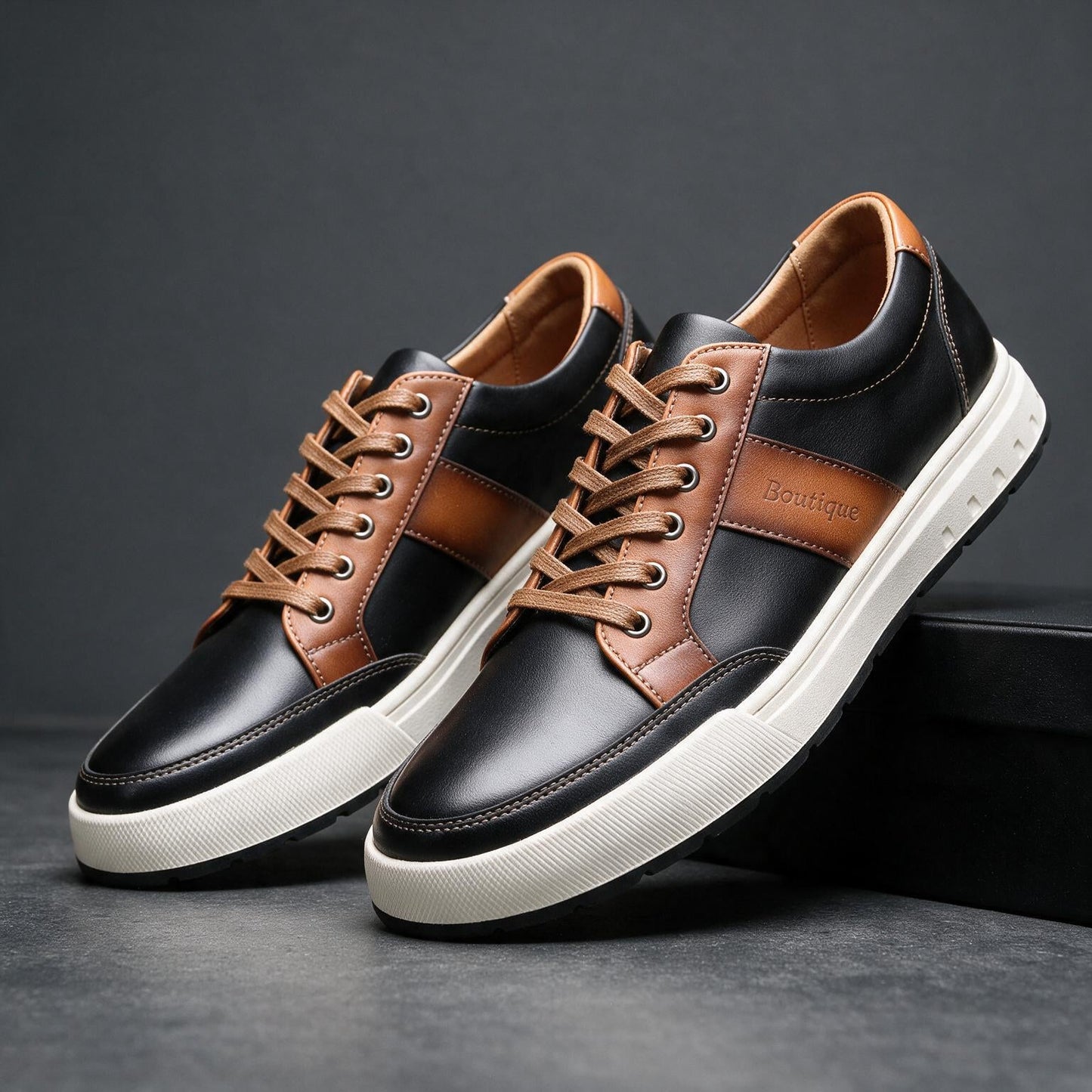 Men's Leather Low-Top Sneakers – front view | Hensley London