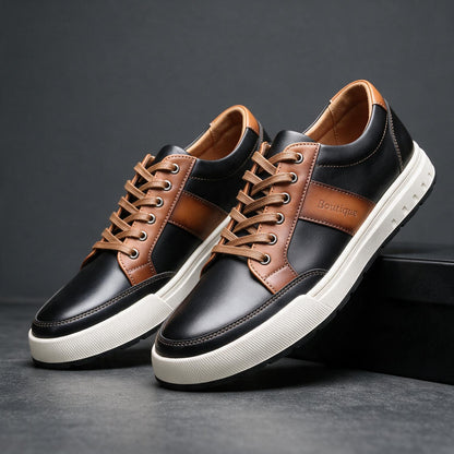 Men's Leather Low-Top Sneakers – front view | Hensley London