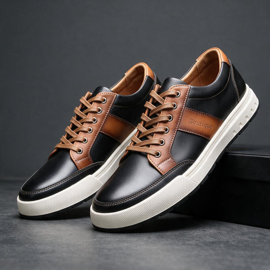 Men's Leather Low-Top Sneakers – front view | Hensley London