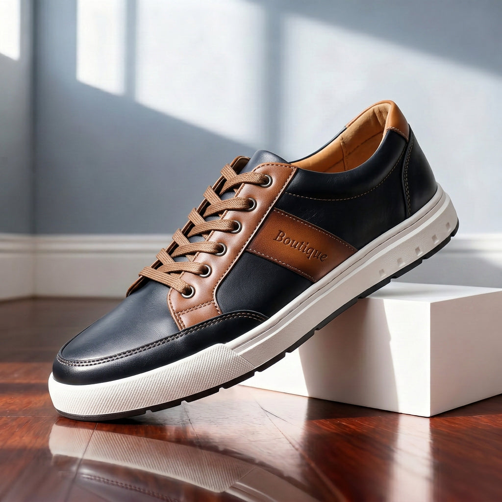 Men's Leather Low-Top Sneakers – side view | Hensley London