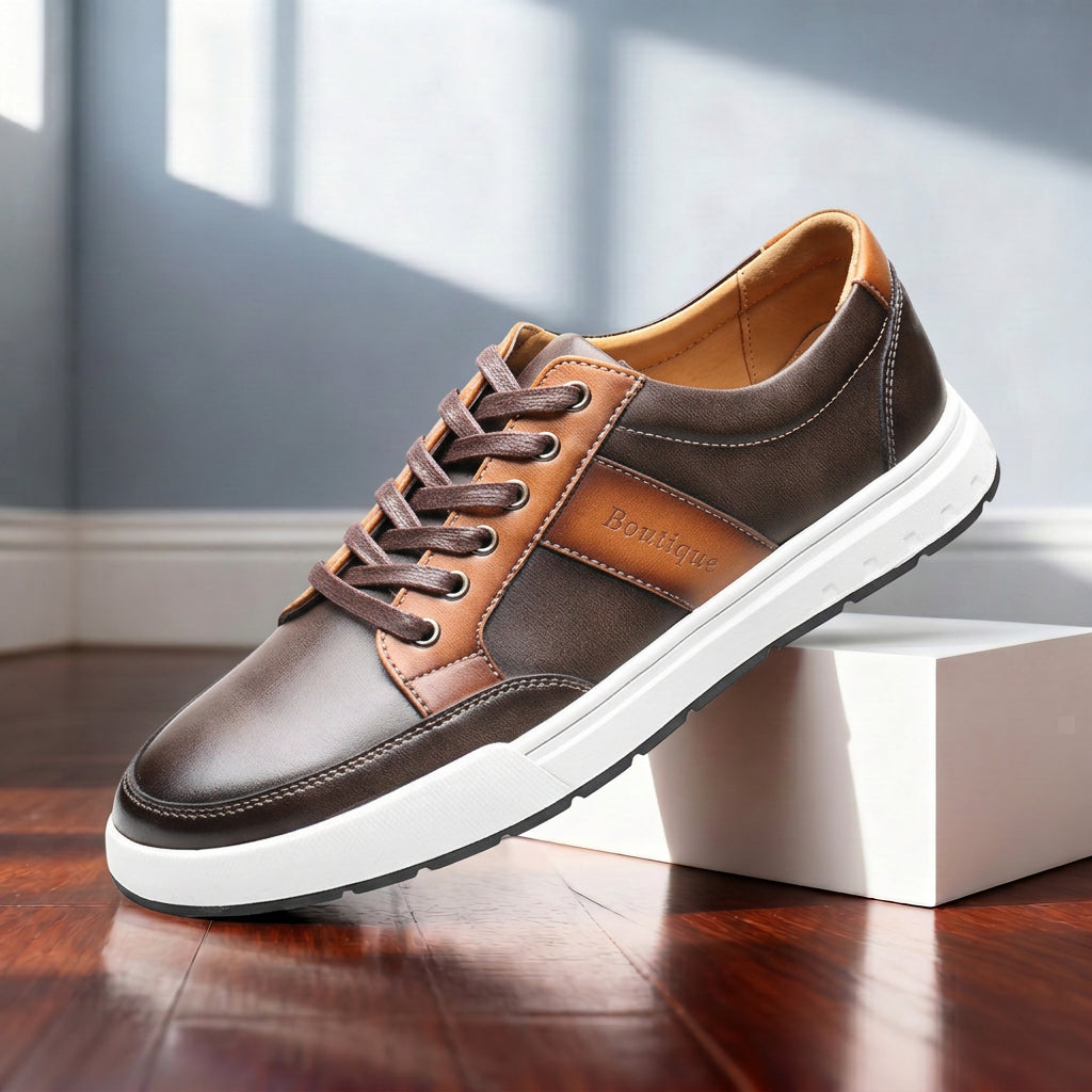 Men's Leather Low-Top Sneakers – product view | Hensley London