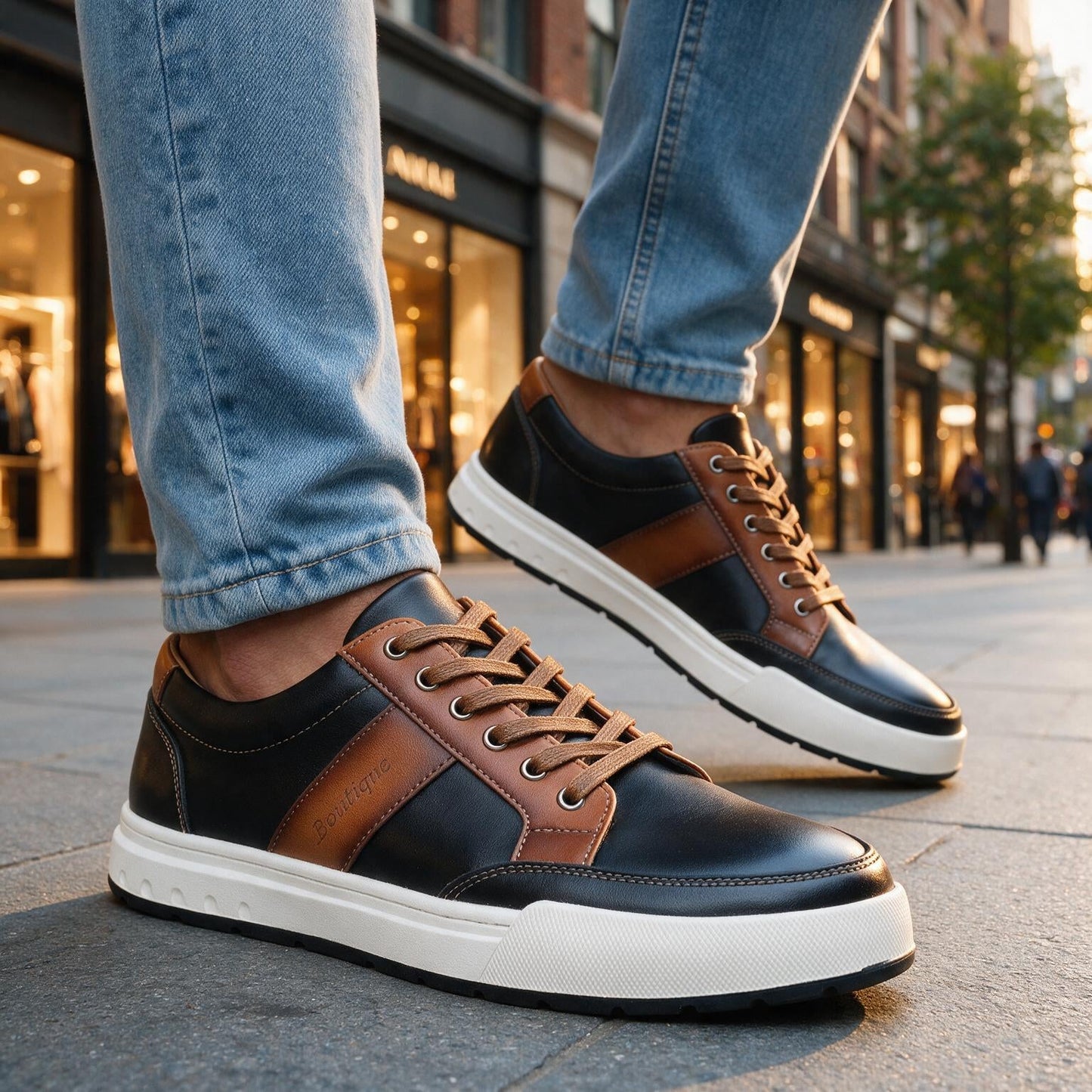 Men's Leather Low-Top Sneakers – product view | Hensley London