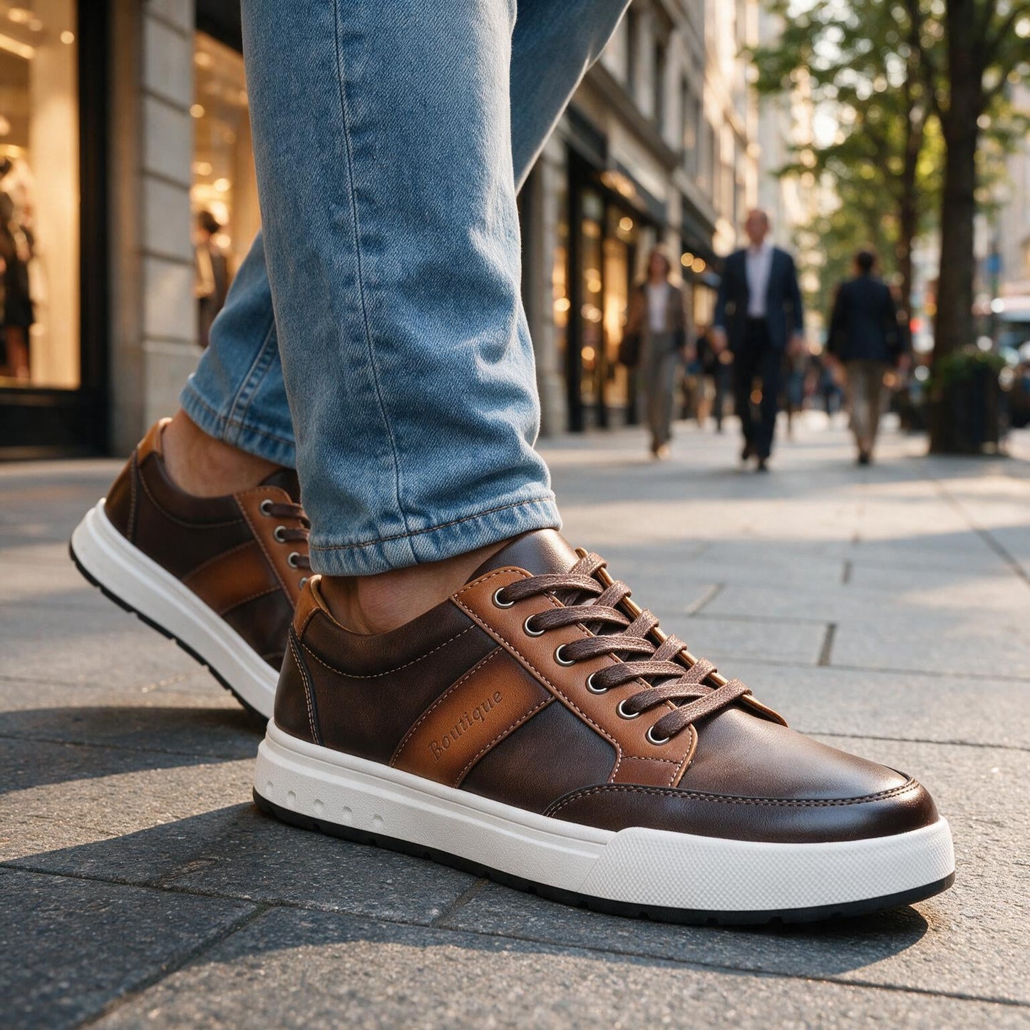 Men's Leather Low-Top Sneakers – back view | Hensley London