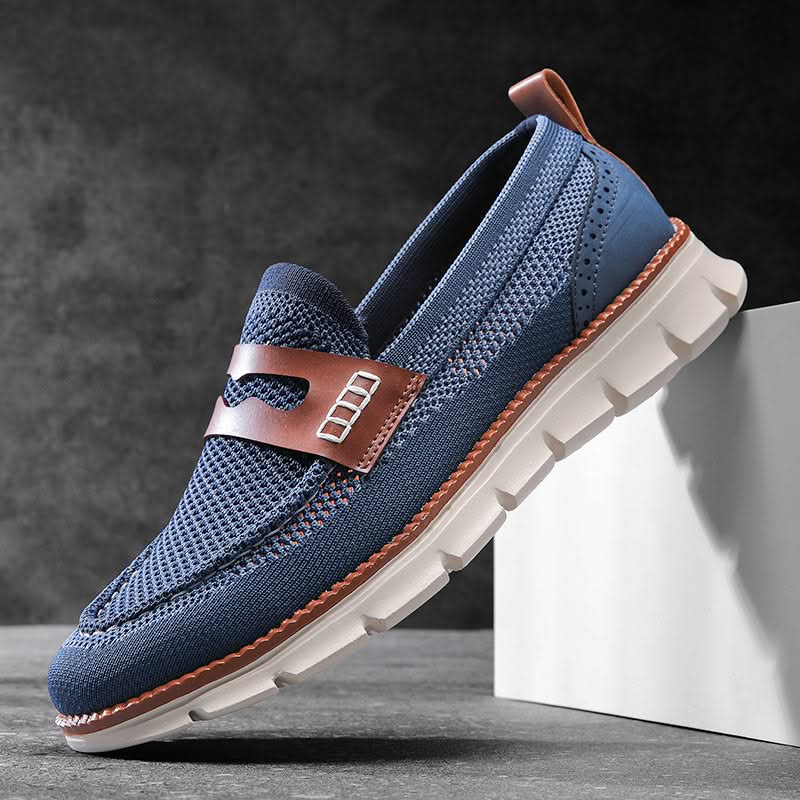 Men's Breathable Mesh Slip-On Loafers in Blue – front view | Hensley London