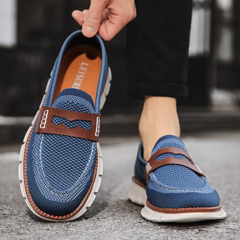 Men's Breathable Mesh Slip-On Loafers in Blue – cushioned insole detail | Hensley London