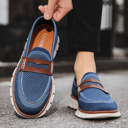 Men's Breathable Mesh Slip-On Loafers in Blue – cushioned insole detail | Hensley London