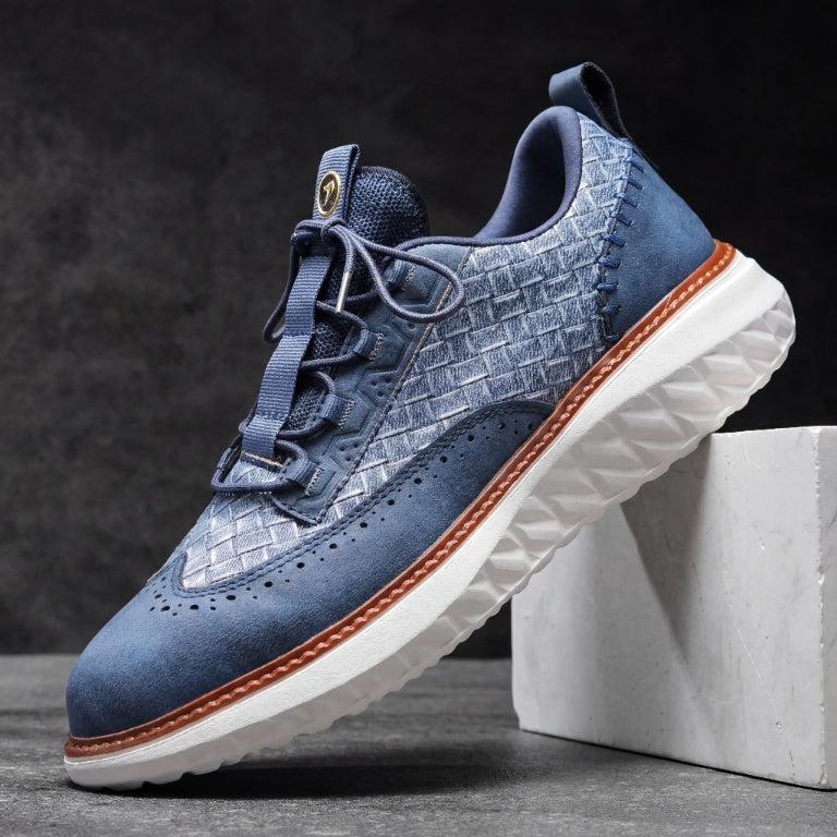 Men's Genuine Leather Sneakers in Blue – front view | Hensley London