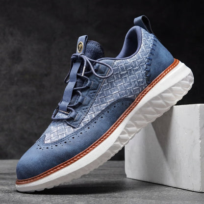 Men's Genuine Leather Sneakers in Blue – front view | Hensley London