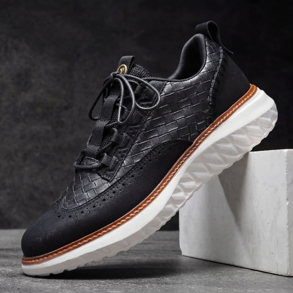 Men's Genuine Leather Sneakers in Black – front view | Hensley London