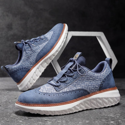 Men's Genuine Leather Sneakers in Blue – side view | Hensley London