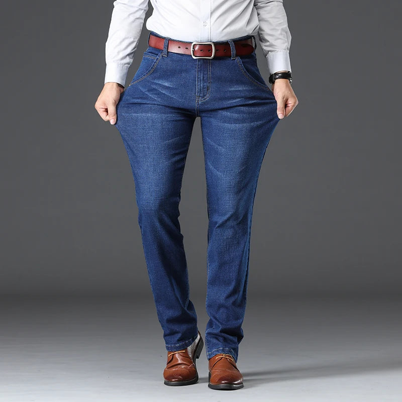 Men's Stretch Denim Classic-Fit Jeans - back view | Hensley London
